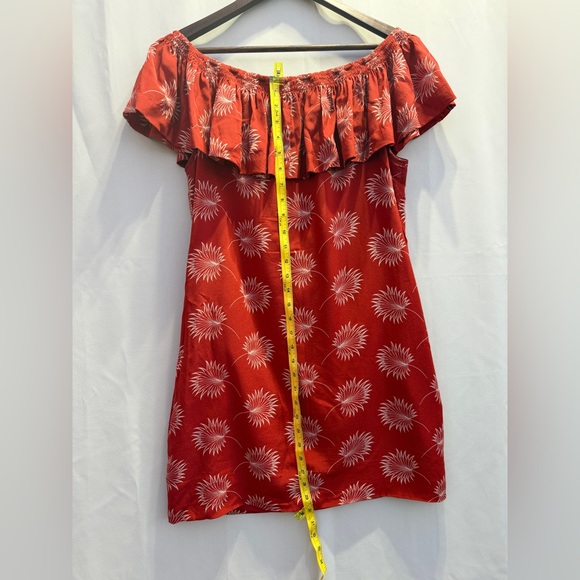 Madewell 100% Silk Red Palm Print Off Shoulder Dress Medium - Picture 5 of 10